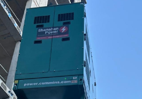 Cummins generator being lifted into position on Dublin City rooftop